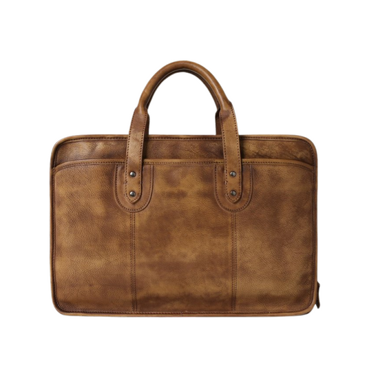 Handmade Vintage Full Grain Leather Mens Briefcase, 16'' Laptop Bag, Business Handbag