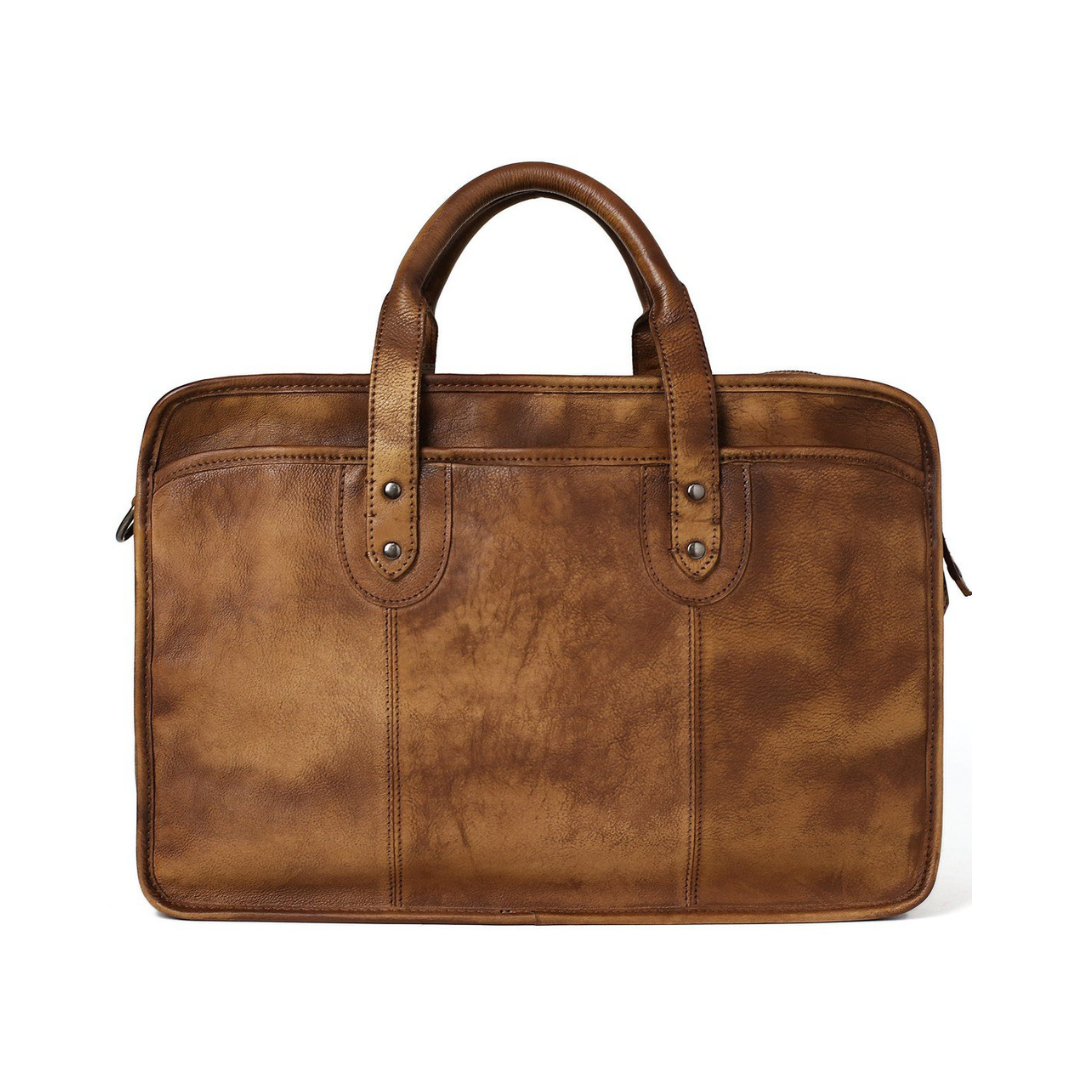 Handmade Vintage Full Grain Leather Mens Briefcase, 16'' Laptop Bag, Business Handbag