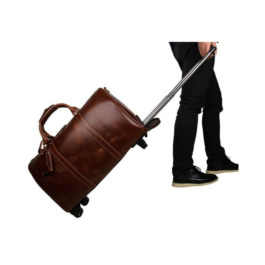 Handmade Vintage Full Grain Leather Large Travel Bag With Wheels