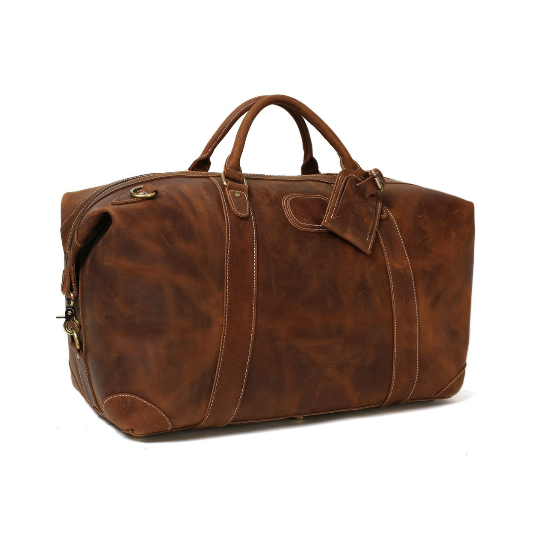Handmade Vintage Full Grain Calfskin Leather Travel Bag, Duffle Bag