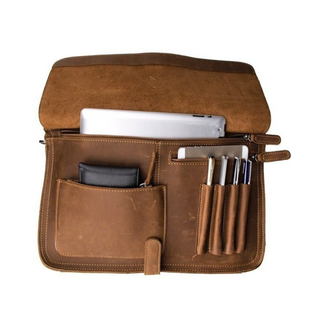 Handmade Vintage Style Full Grain Leather Mens Briefcase Messenger Bag Laptop Bag
