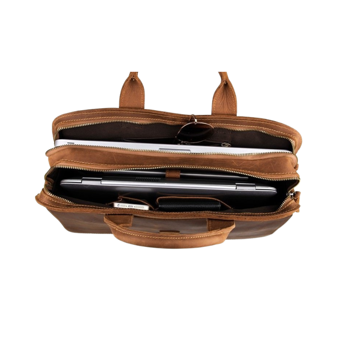 Handmade Vintage Style Full Grain Leather Mens Briefcase Messenger Bag Laptop Bag