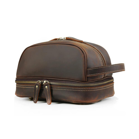 Men Leather Toiletry Bag Double Compartment Toiletry Travel Case