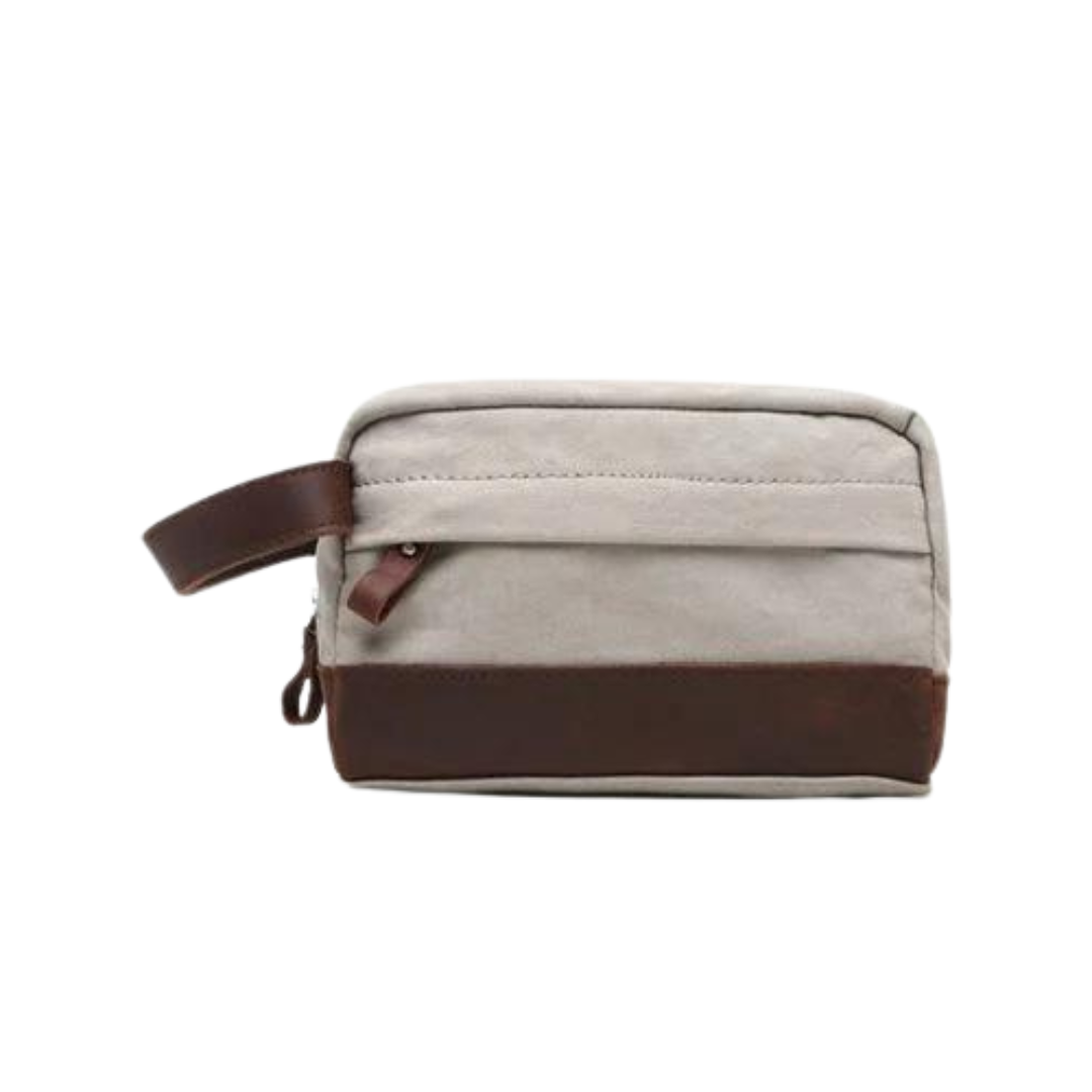 Personalized Canvas Dopp Kit with Leather Accents