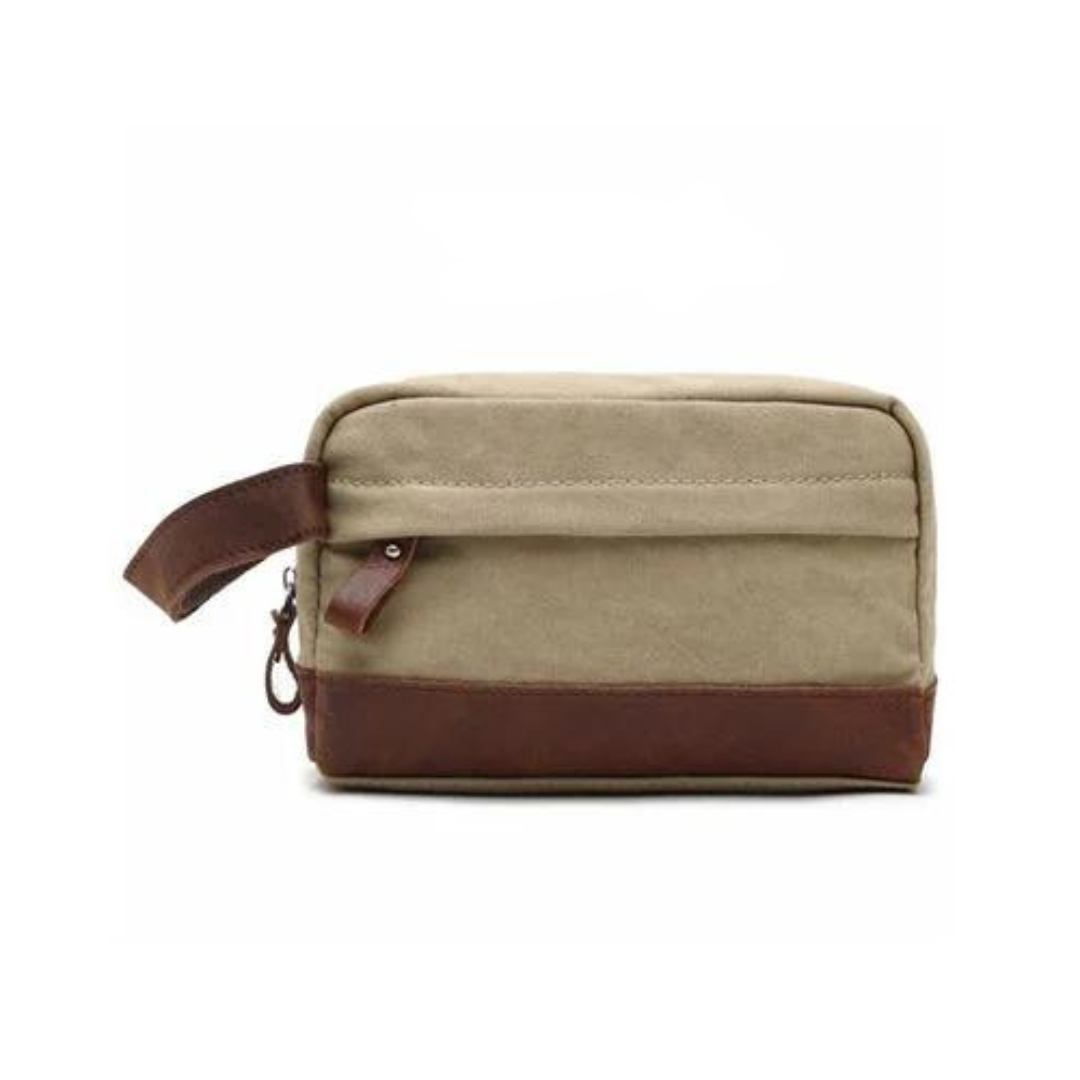 Personalized Canvas Dopp Kit with Leather Accents