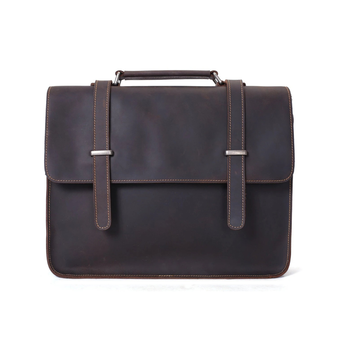 Vintage Crazy Horse Leather Briefcase Men Messenger Bag Laptop Bag