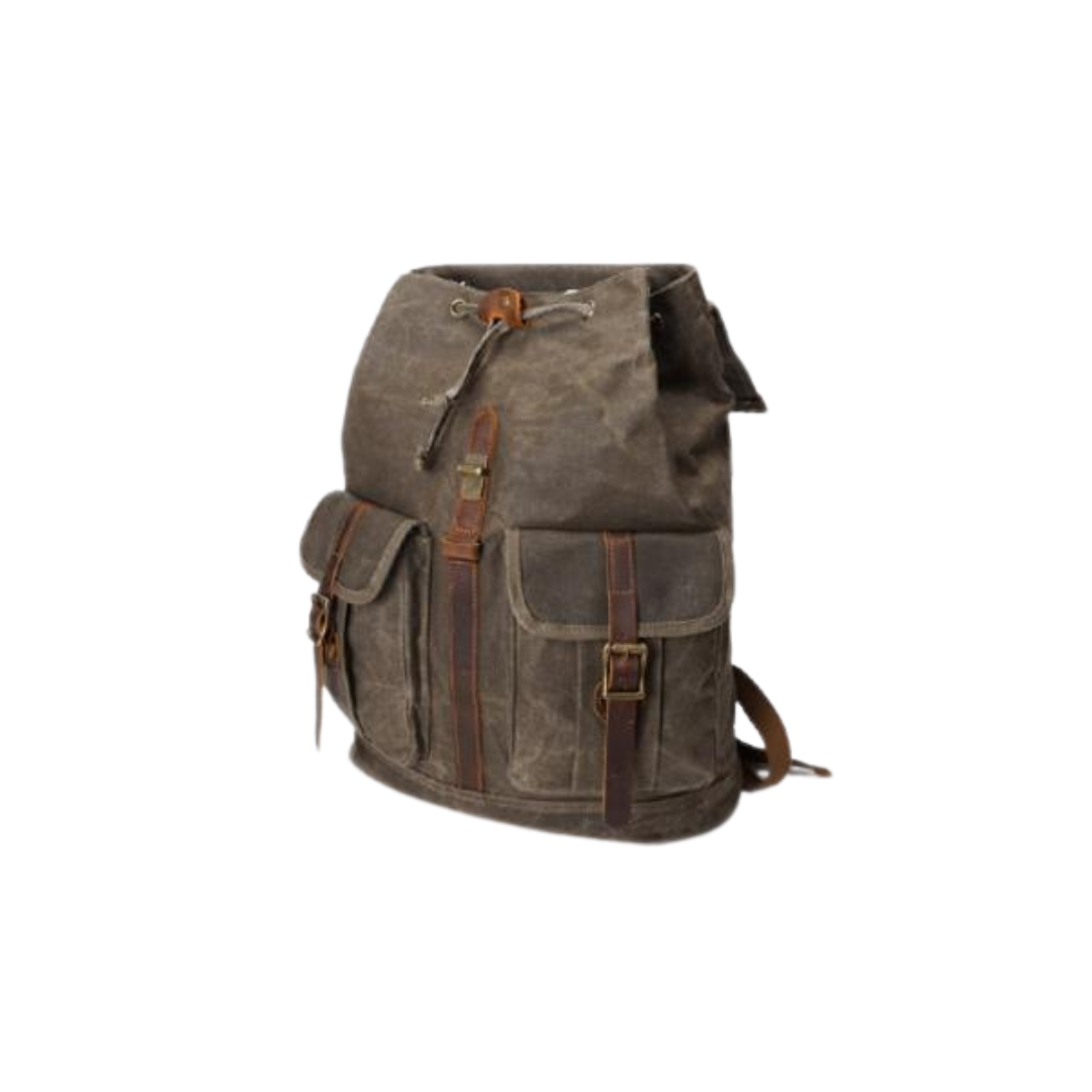 21 Litre Vintage Canvas Backpack for Men Leather Rucksack 15'' Laptop School Military Knapsack