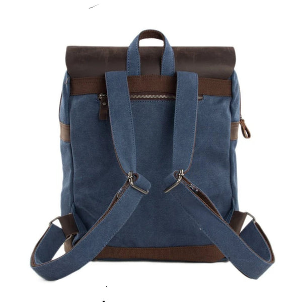 Handmade Canvas with Leather School Backpack | Blue - Blue Sebe Handmade Leather Bags