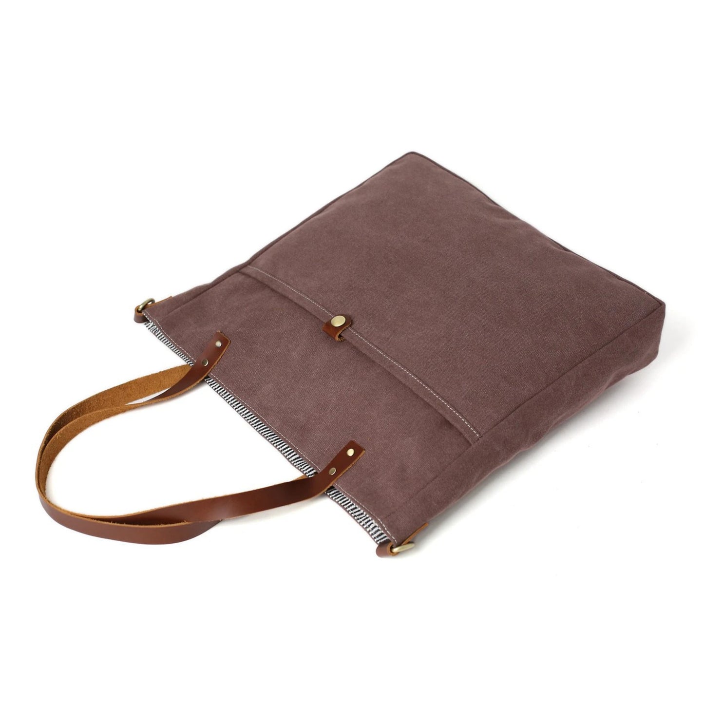Handmade Canvas Leather Tote Messenger Handbag | Coffee - Blue Sebe Handmade Leather Bags