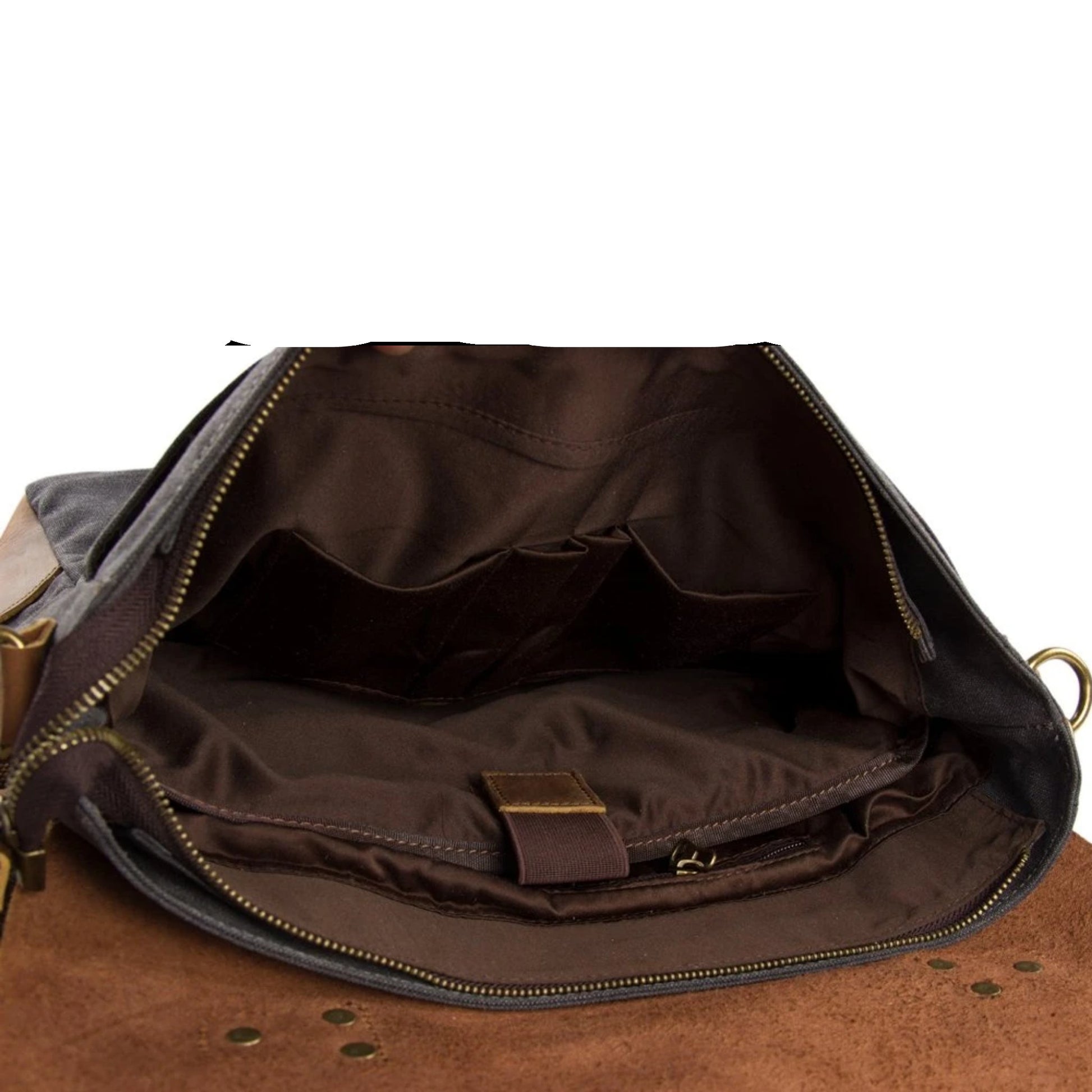 Handmade Waxed Canvas & Leather Satchel Messenger Bag - Dark Grey/Brown - Blue Sebe Handmade Leather Bags
