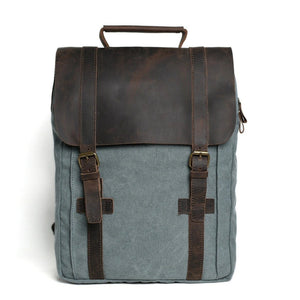 Waxed Canvas and Leather Double strap Backpack - Blue - Blue Sebe Handmade Leather Bags