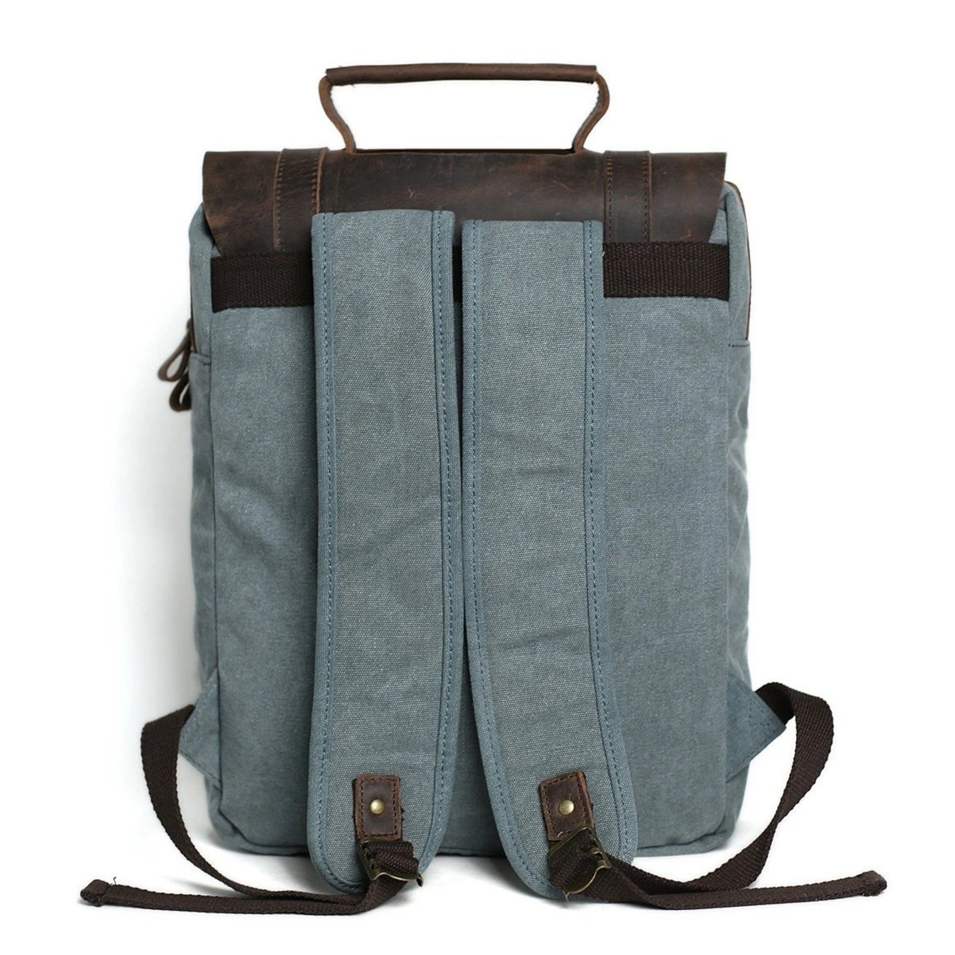 Waxed Canvas and Leather Double strap Backpack - Blue - Blue Sebe Handmade Leather Bags