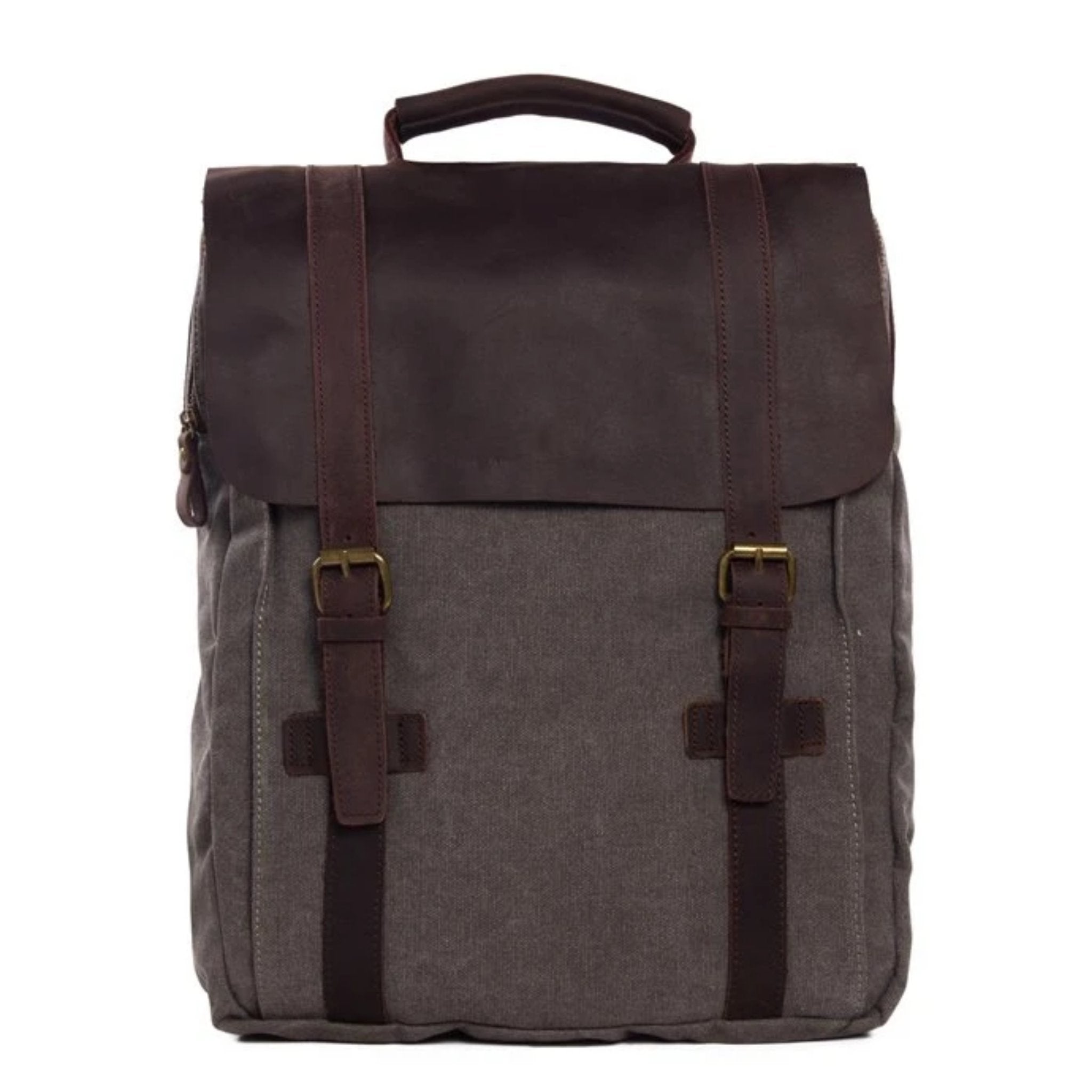 Waxed Canvas and Leather Double strap Backpack - Dark Grey - Blue Sebe Handmade Leather Bags