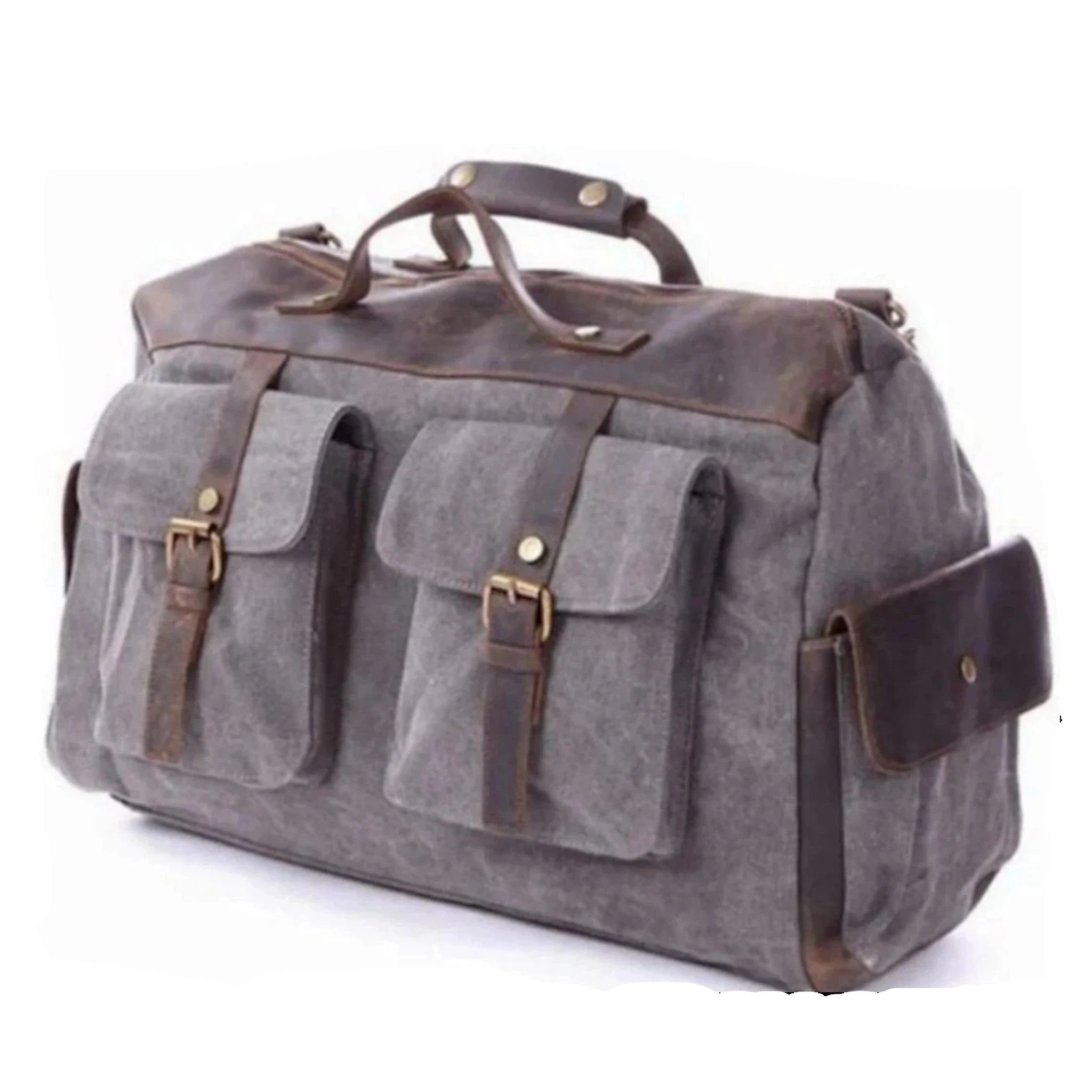 Canvas Leather Travel Messenger Duffel Bag - Blue Sebe Handmade Leather Bags