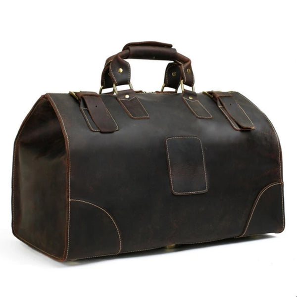 Vintage Genuine Leather Extra Large Travel Bag | Dark Brown - Blue Sebe Handmade Leather Bags
