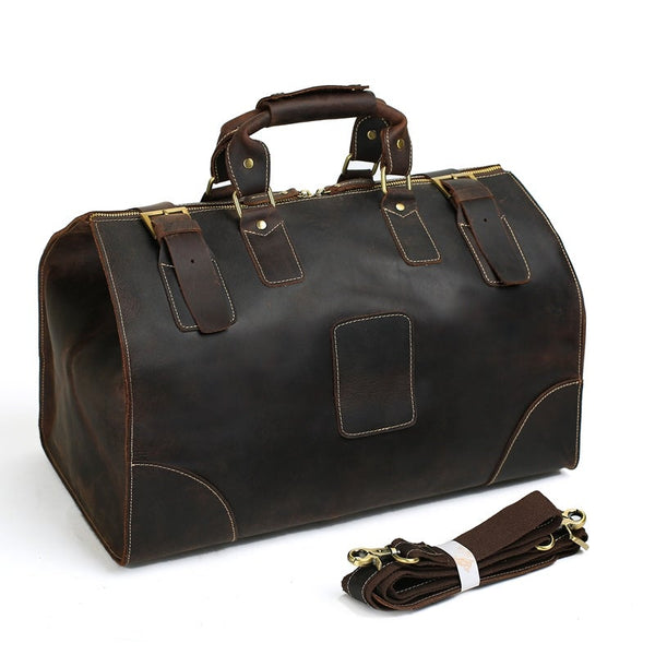 Vintage Genuine Leather Extra Large Travel Bag | Dark Brown - Blue Sebe Handmade Leather Bags