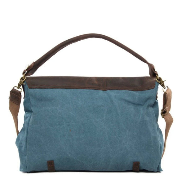Waxed Canvas Large Messenger Shoulder Bag | Blue - Blue Sebe Handmade Leather Bags