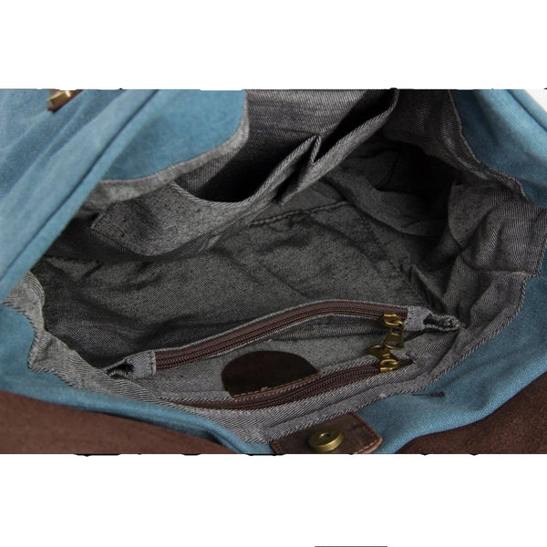 Waxed Canvas Large Messenger Shoulder Bag | Blue - Blue Sebe Handmade Leather Bags