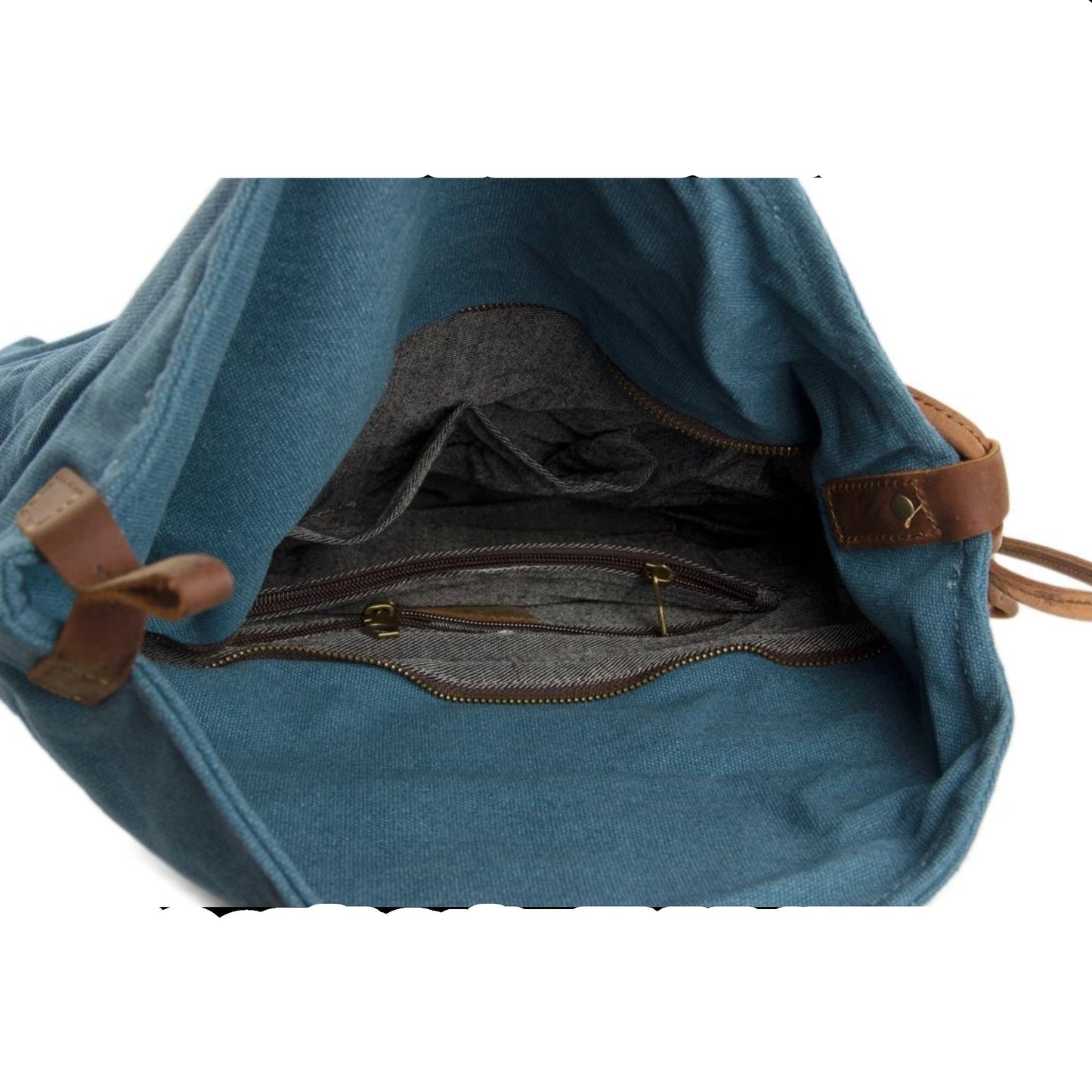 Waxed Canvas with Leather Strap Sling Bag - Blue - Blue Sebe Handmade Leather Bags