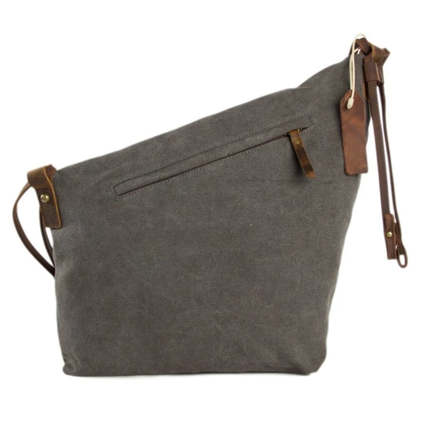 Waxed Canvas with Leather Strap Sling Bag - Dark Grey - Blue Sebe Handmade Leather Bags