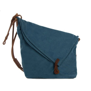 Waxed Canvas with Leather Strap Sling Bag - Blue - Blue Sebe Handmade Leather Bags