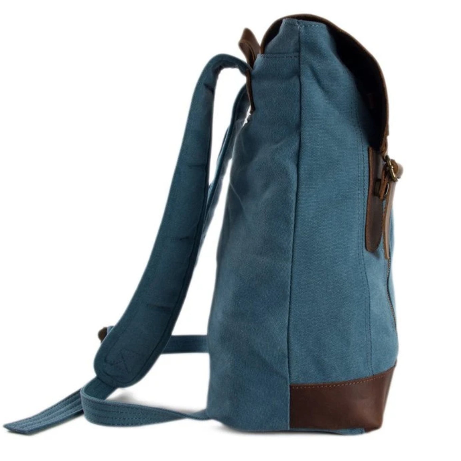 Waxed Canvas and Leather Casual Backpack - Blue - Blue Sebe Handmade Leather Bags