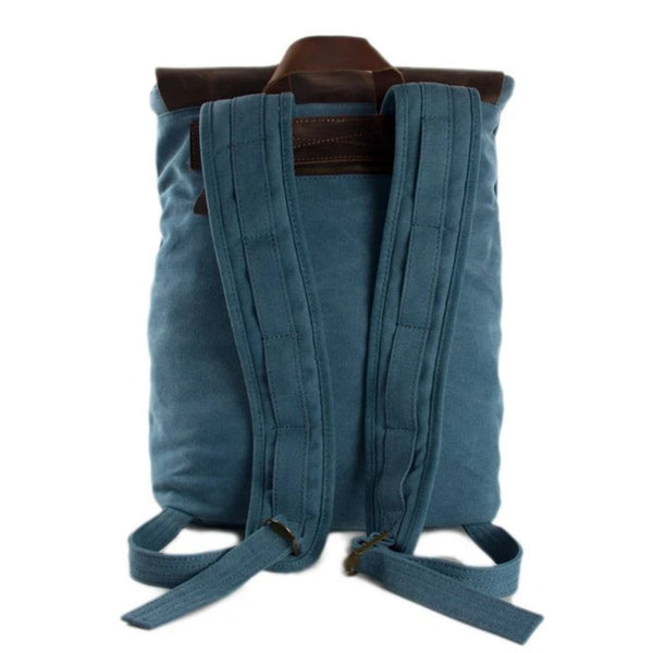 Waxed Canvas and Leather Casual Backpack - Blue - Blue Sebe Handmade Leather Bags