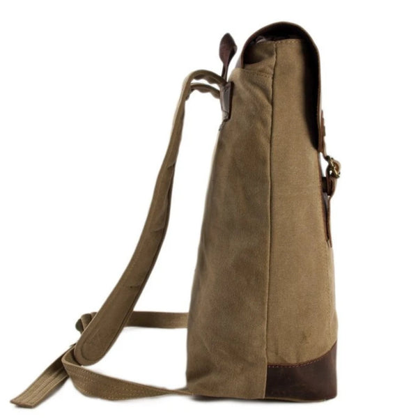 Waxed Canvas and Leather Casual Backpack - Khaki - Blue Sebe Handmade Leather Bags