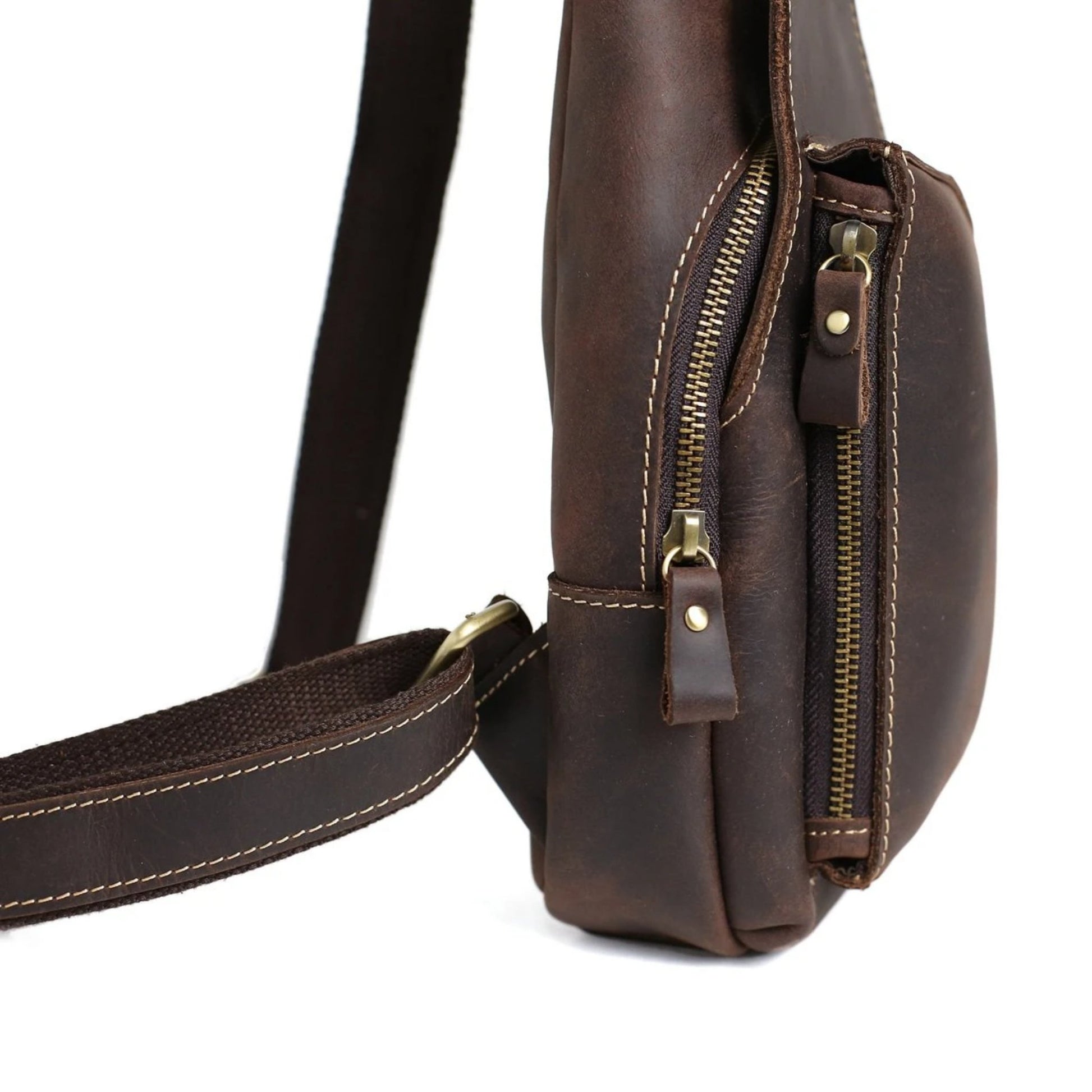 Handmade Genuine Leather Men's Messenger Chest Pack | Brown - Blue Sebe Handmade Leather Bags