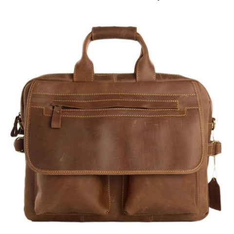 Handmade Full Grain Calfskin Leather Business Satchel - Blue Sebe Handmade Leather Bags