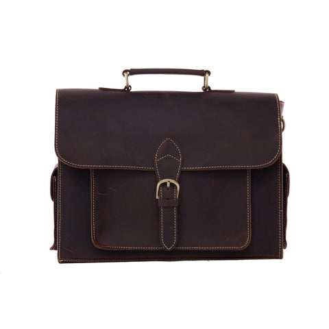 Handmade Genuine Leather Satchel Handbag - Dark Brown - Blue Sebe Handmade Leather Bags