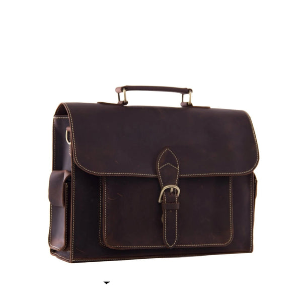 Handmade Genuine Leather Satchel Handbag - Dark Brown - Blue Sebe Handmade Leather Bags