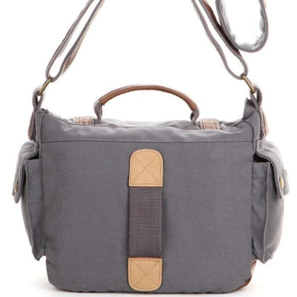 Waxed Canvas DSLR Camera Messenger Bag, Diaper Bag - Medium - Blue Sebe Handmade Leather Bags