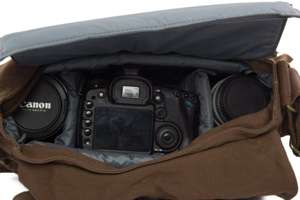 Waxed Canvas DSLR Camera Messenger Bag, Diaper Bag - Large - Blue Sebe Handmade Leather Bags