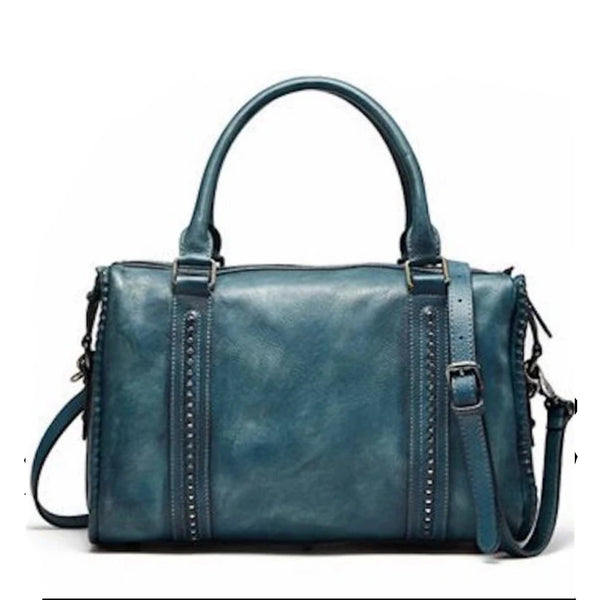 Handmade Full Grain Leather women Satchel Handbag - Blue Sebe Handmade Leather Bags