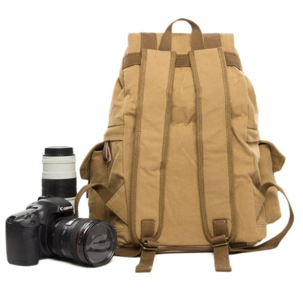 Waxed Canvas DSLR Camera Travel Backpack - K - Blue Sebe Handmade Leather Bags