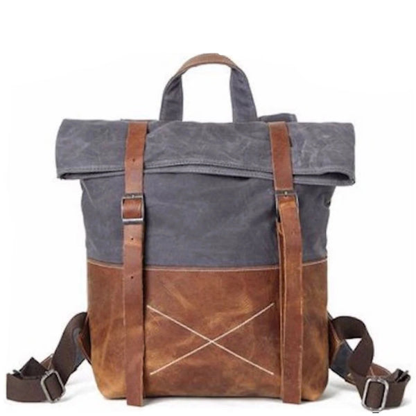Waxed Canvas With Leather Durable Backpack - Blue Sebe Handmade Leather Bags