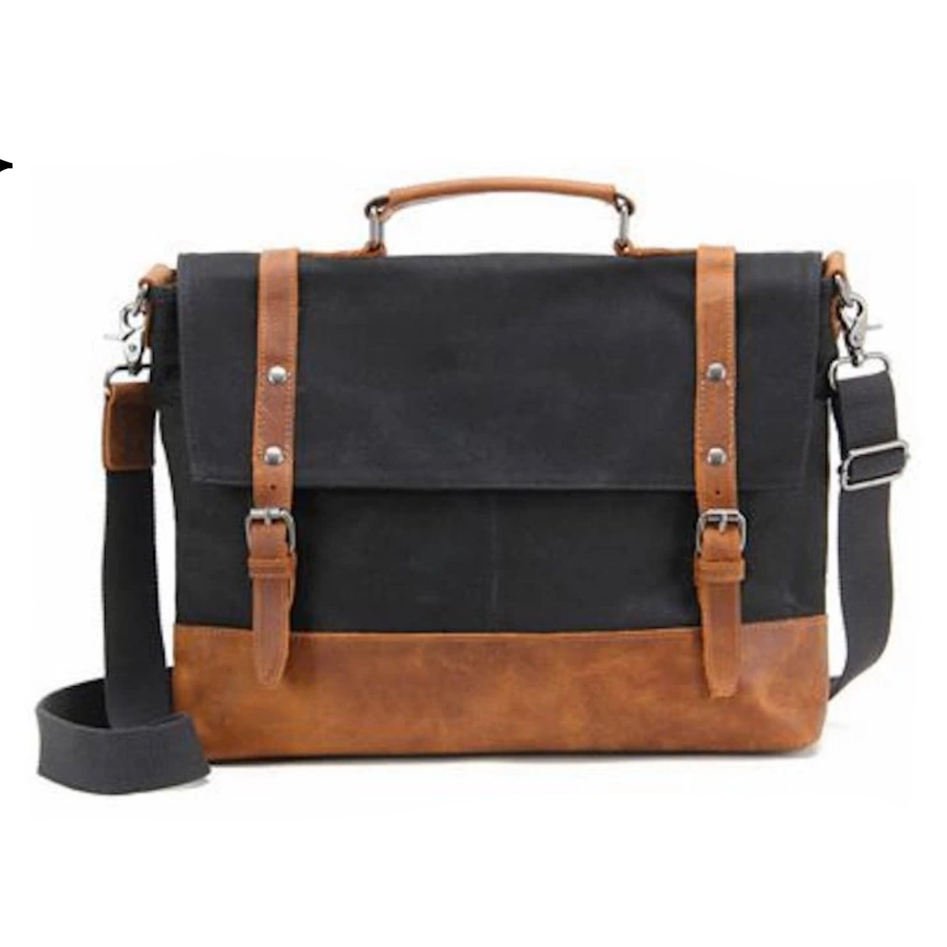 Waxed Canvas with Leather Trim Waterproof Men's Satchel Bag - Blue Sebe Handmade Leather Bags