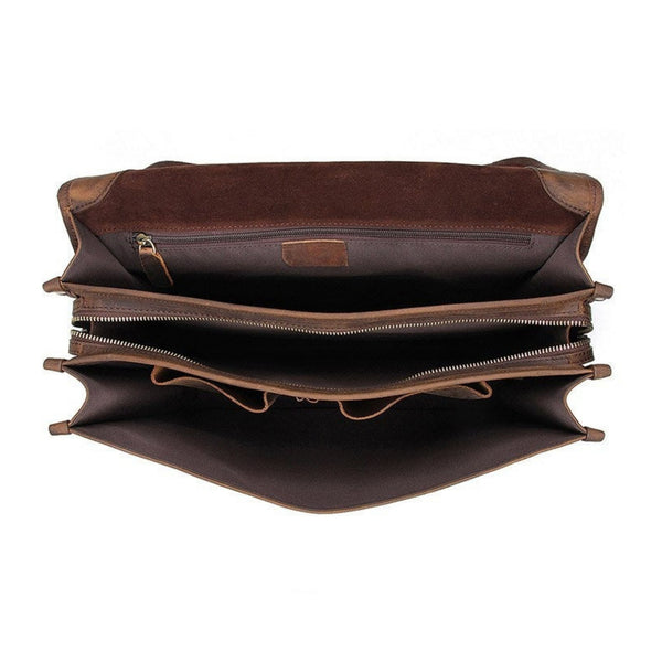 Handmade Full Grain Men's Leather Briefcase - Blue Sebe Handmade Leather Bags