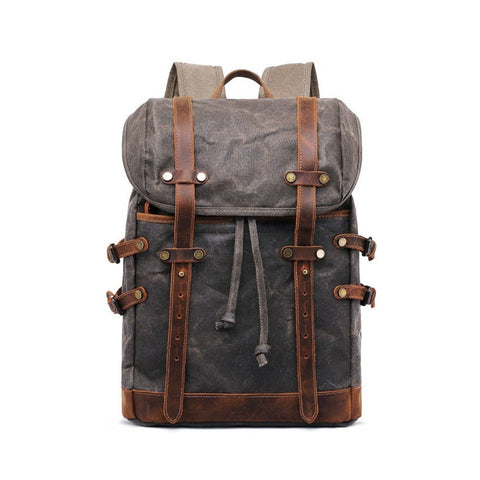 Handmade Waxed Canvas Hiking Backpack - Blue Sebe Handmade Leather Bags