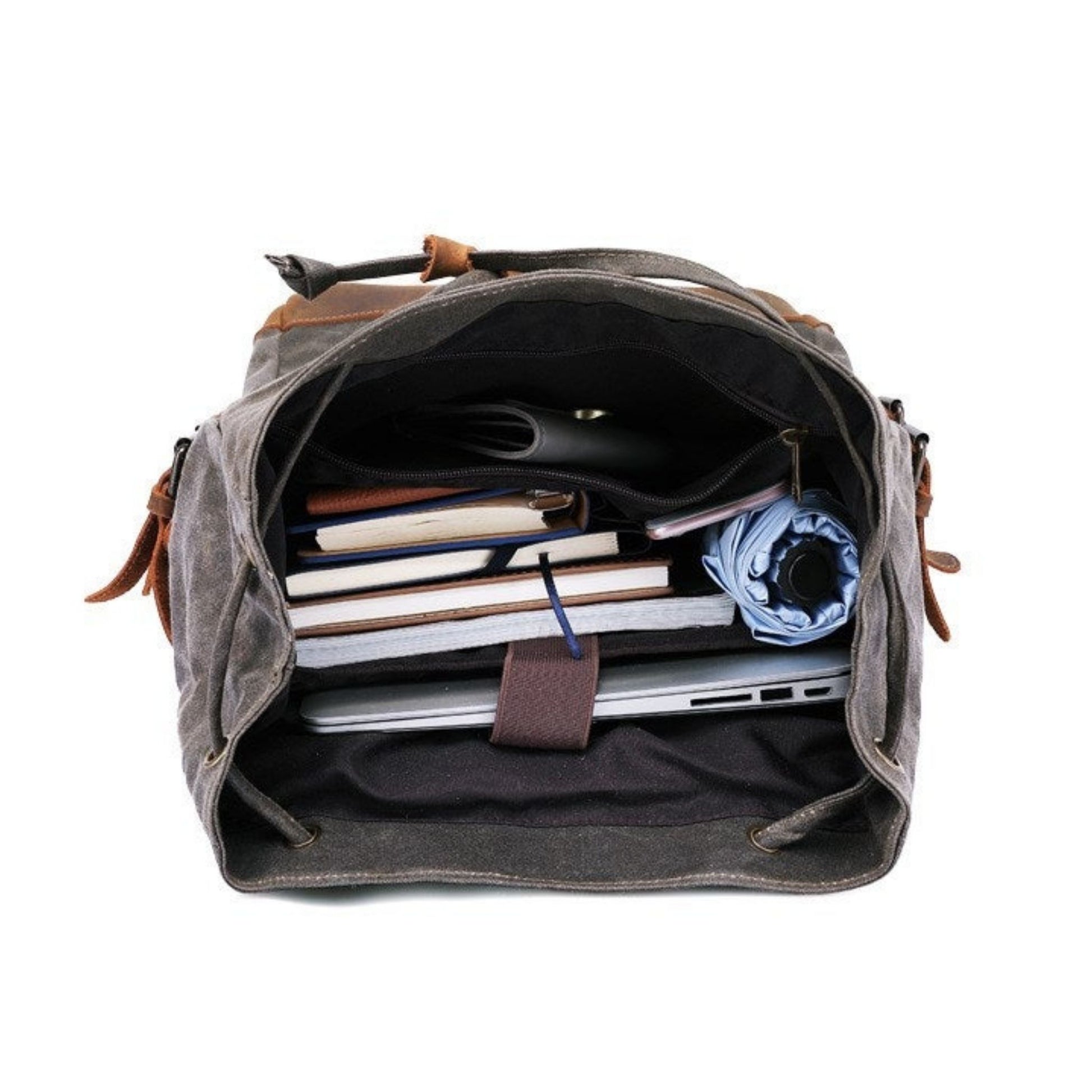 Handmade Waxed Canvas Hiking Backpack - Blue Sebe Handmade Leather Bags