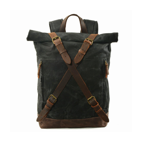 Handmade Waxed Canvas Leather Backpack - Blue Sebe Handmade Leather Bags
