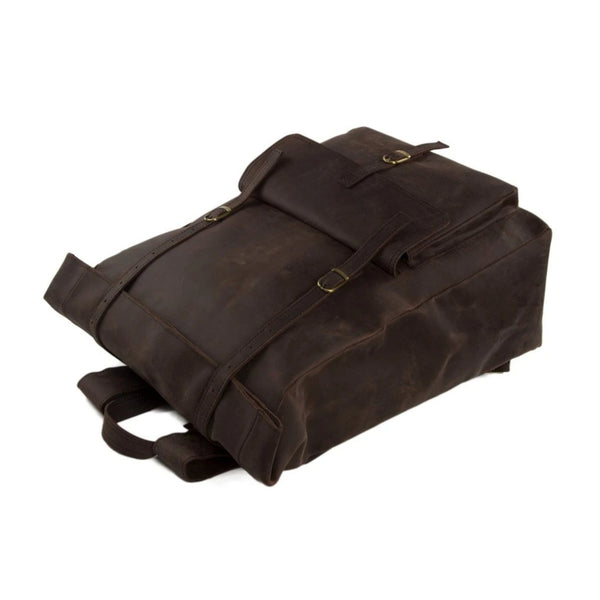 Handmade Genuine Leather Travel Backpack | Dark Brown - Blue Sebe Handmade Leather Bags