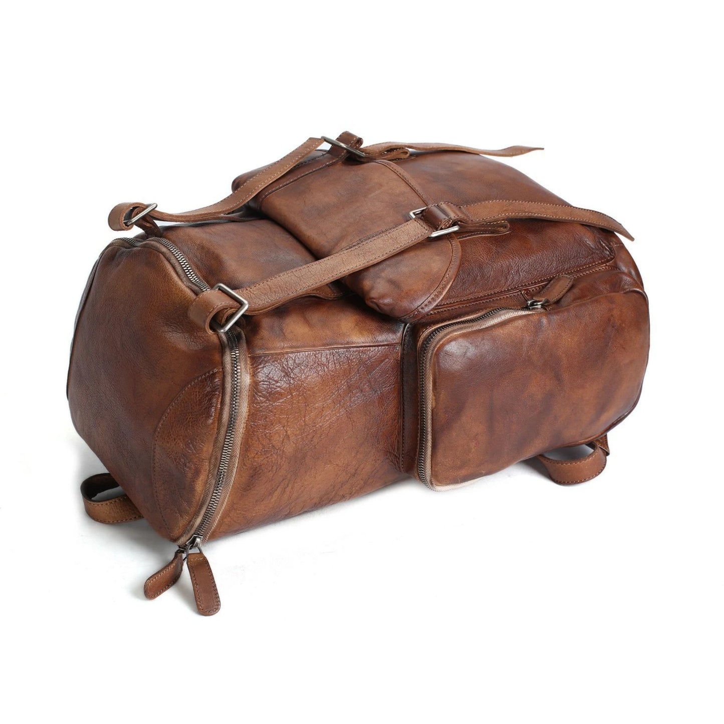 Handmade Vintage Leather Oversized Travel Backpack - Blue Sebe Handmade Leather Bags