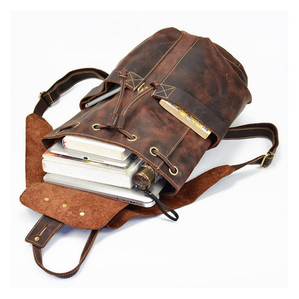 Vintage Handmade Leather Laptop Backpack - Blue Sebe Handmade Leather Bags