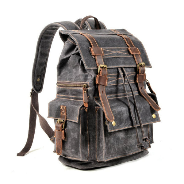 Waterproof Waxed Canvas Backpack - Blue Sebe Handmade Leather Bags