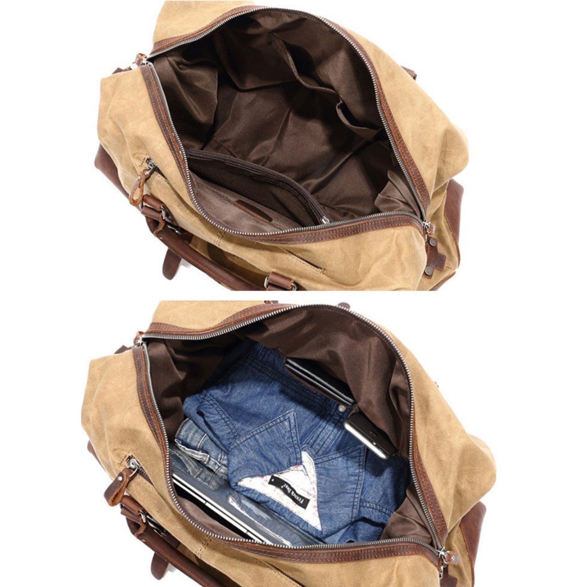 Waterproof Waxed Canvas Leather Travel Duffel Bag - Blue Sebe Handmade Leather Bags