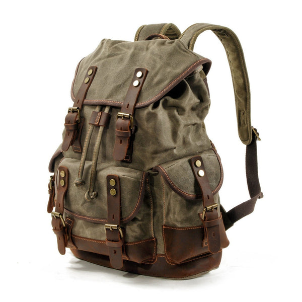 Waxed Canvas Hiking Backpack - Blue Sebe Handmade Leather Bags