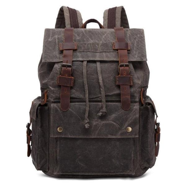 Waterproof Waxed Canvas With Leather Strap Backpack - Blue Sebe Handmade Leather Bags