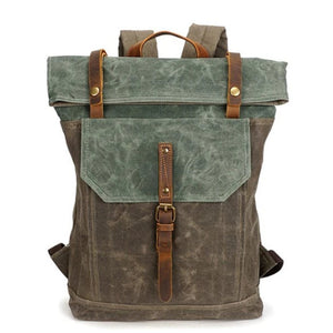 Waxed Canvas With Leather Unisex Hiking School Backpack - Blue Sebe Handmade Leather Bags